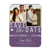 Moderne Plum Purple Save the Date 2 Foto Huwelijk