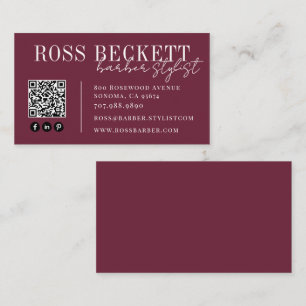 Moderne Plum QR Code Kapper Stylist Visitekaartje