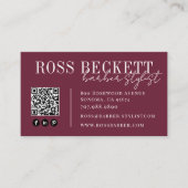 Moderne Plum QR Code Kapper Stylist Visitekaartje (Voorkant)