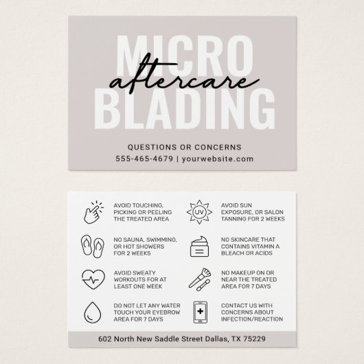 Moderne PMU Brow Instructions Card voor Brows Afte Visitekaartje (Voorkant /achterkant)
