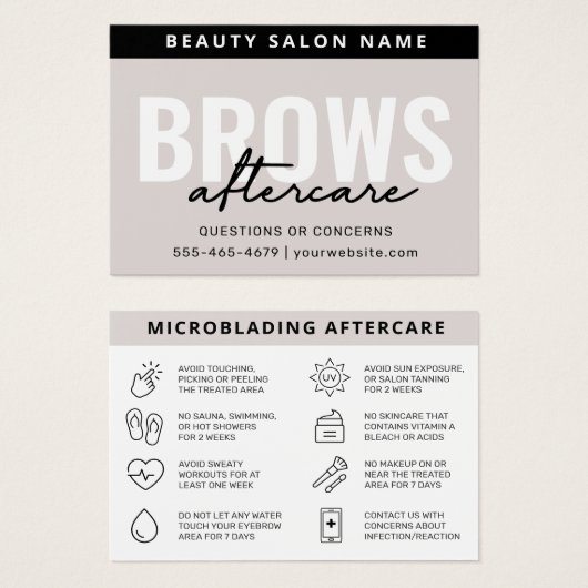 Moderne PMU Brow Instructions Card voor Brows Afte Visitekaartje (Voorkant /achterkant)