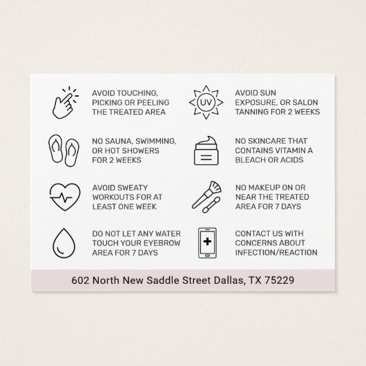 Moderne PMU Brow Instructions Card voor Brows Afte Visitekaartje (Achterkant)