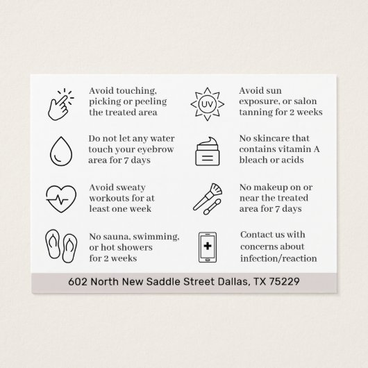 Moderne PMU Brow Instructions Card voor Brows Afte Visitekaartje (Achterkant)