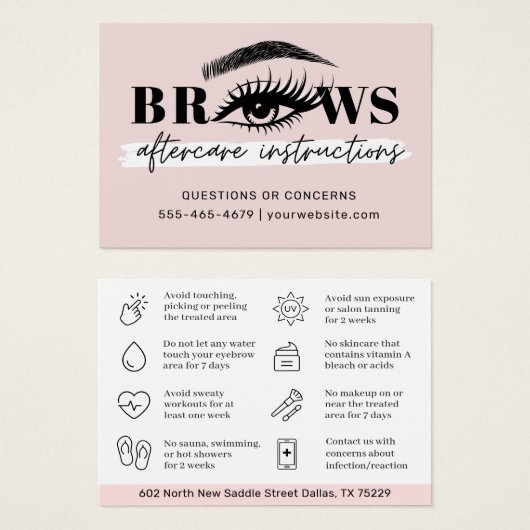 Moderne PMU Brow Instructions Card voor Brows Afte Visitekaartje (Voorkant /achterkant)