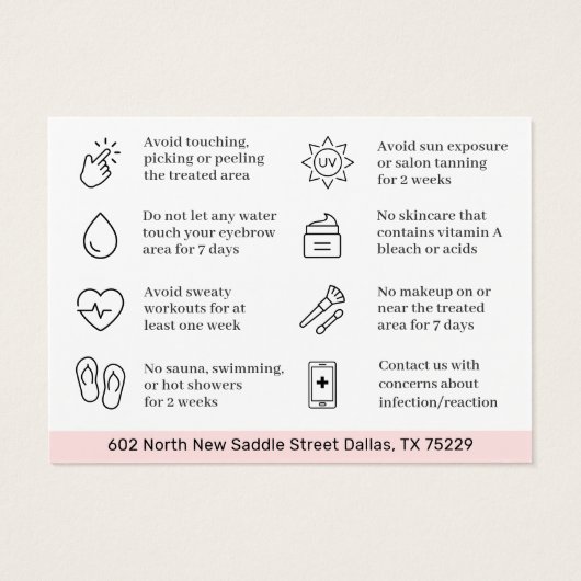 Moderne PMU Brow Instructions Card voor Brows Afte Visitekaartje (Achterkant)