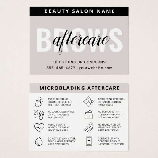 Moderne PMU Brow Instructions Card voor Brows Afte Visitekaartje (Voorkant /achterkant)