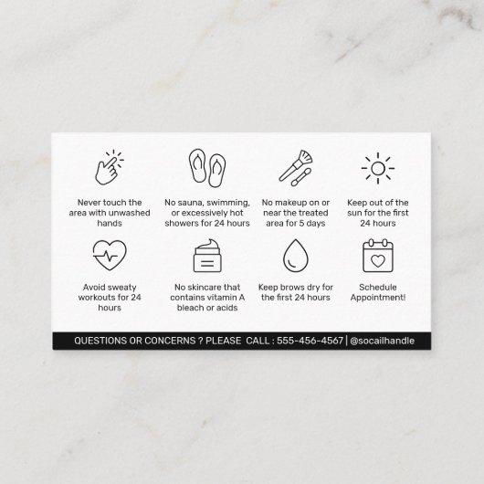 Moderne PMU Brow Instructions Card voor Brows Afte Visitekaartje (Achterkant)