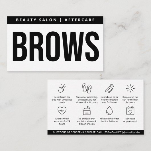 Moderne PMU Brow Instructions Card voor Brows Afte Visitekaartje (Voorkant / Achterkant)