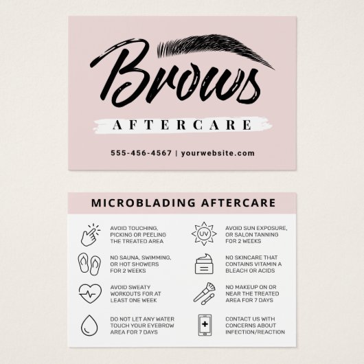 Moderne PMU Brow Instructions Card voor Brows Afte Visitekaartje (Voorkant /achterkant)