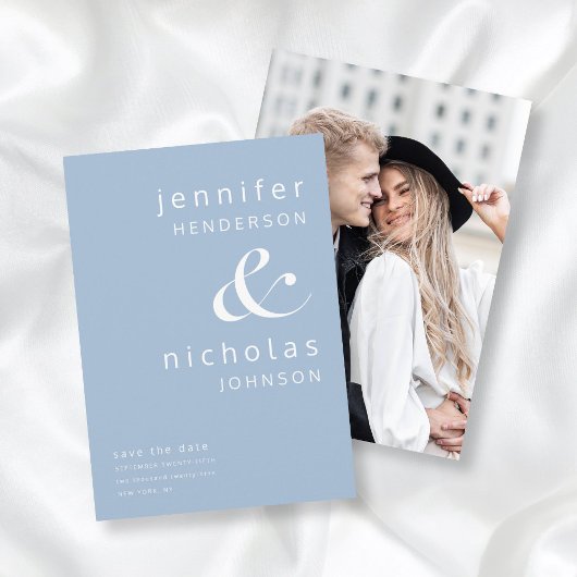 Moderne Poederblauwe Ampersand Foto Save The Date