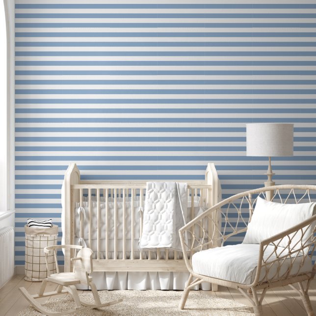 Moderne poederblauwe en witte strepen behang (Kinderen)