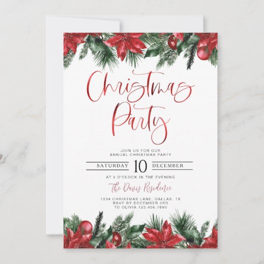 Moderne Poinsetta Kerstfeest uitnodiging (Voorkant)