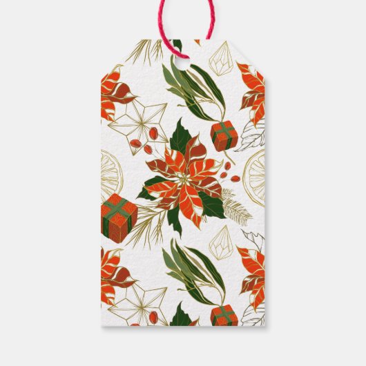 Moderne Poinsettia & Groen | Kerstmis Cadeaulabel (Achterkant)