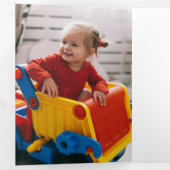 Moderne Poinsettia, Holly & Pine Foto Drieluik Kaart (Binnenzijde eerst)