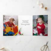 Moderne Poinsettia, Holly & Pine Foto Drieluik Kaart (Binnen)