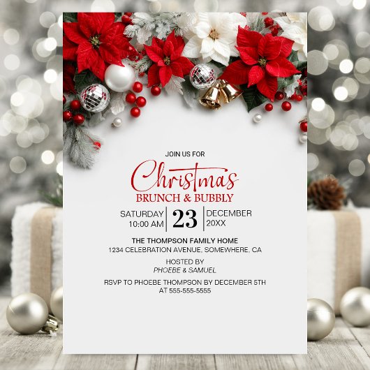 Moderne Poinsettia Kerst Brunch Kaart