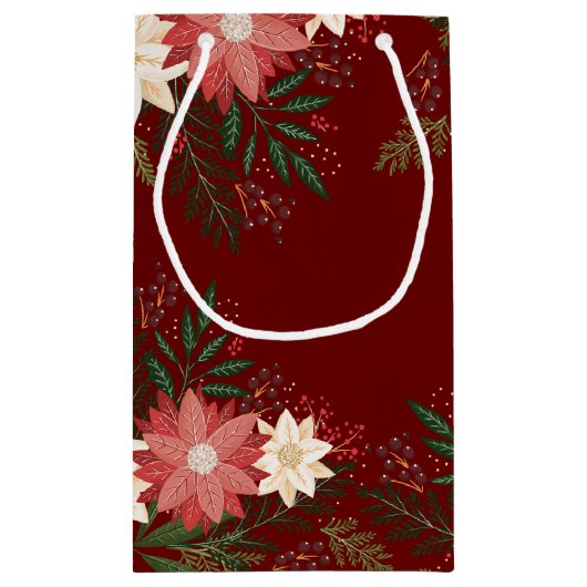 Moderne Poinsettia Kerstmis Maroon Painted Party Klein Cadeauzakje (Achterkant)