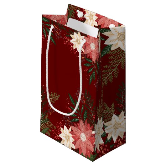Moderne Poinsettia Kerstmis Maroon Painted Party Klein Cadeauzakje (Voorkant Gekanteld)
