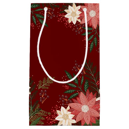 Moderne Poinsettia Kerstmis Maroon Painted Party Klein Cadeauzakje (Voorkant)