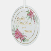 Moderne Poinsettia krans met kalligrafie Glas Ornament (Voorkant links)