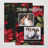 Moderne Poinsettia Vrolijke Kerstfoto Feestdagenkaart (Voorkant / Achterkant)