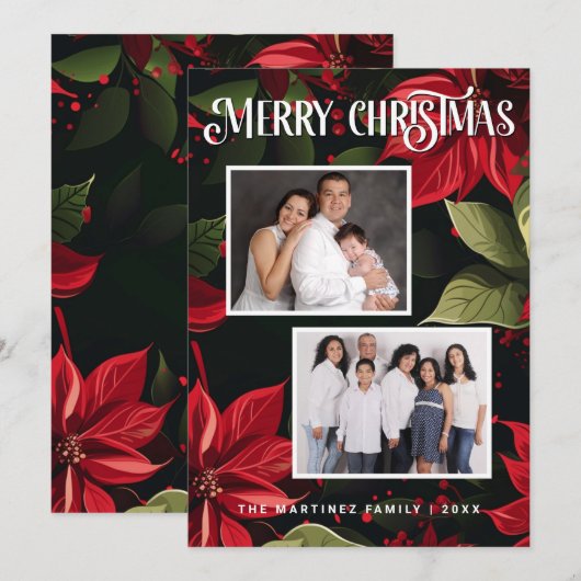 Moderne Poinsettia Vrolijke Kerstfoto Feestdagenkaart (Voorkant / Achterkant)