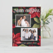 Moderne Poinsettia Vrolijke Kerstfoto Feestdagenkaart (Staand voorkant)
