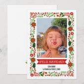 Moderne poinsettias rood, groene FELIZ NAVIDAD fot Feestdagenkaart (Voorkant / Achterkant)