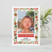 Moderne poinsettias rood, groene FELIZ NAVIDAD fot Feestdagenkaart (Staand voorkant)