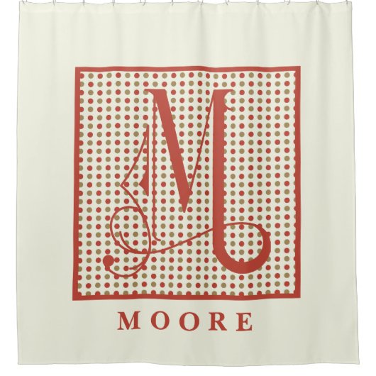 Moderne pokadots achtergrond groot monogram M Douchegordijn (Voorkant)