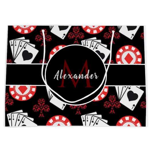 Moderne poker Theme Pattern Player Monogram & Naam Groot Cadeauzakje (Voorkant)