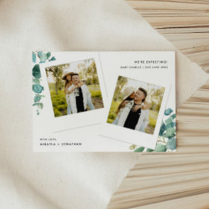 Moderne Polaroid Foto Waterverf Floral Zwangerscha Aankondiging