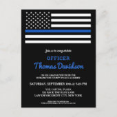 Moderne politieagent Afstuderen in blauwe lijn in Uitnodiging Briefkaart (Voorkant)