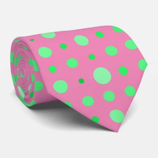 Moderne Polka Dot 02.Green. Roze BG Stropdas (Opgerold)