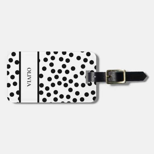 Moderne Polka Dot Zwart Wit Chic Elegant Custom Bagagelabel (Voorkant horizontaal)