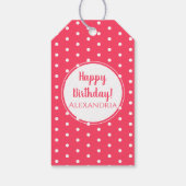 Moderne Polka Dots Happy Birthday Cadeaulabel (Achterkant)