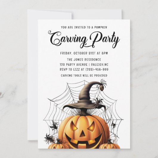 Moderne pompoen Carving Adult Halloween Party Kaart (Voorkant)