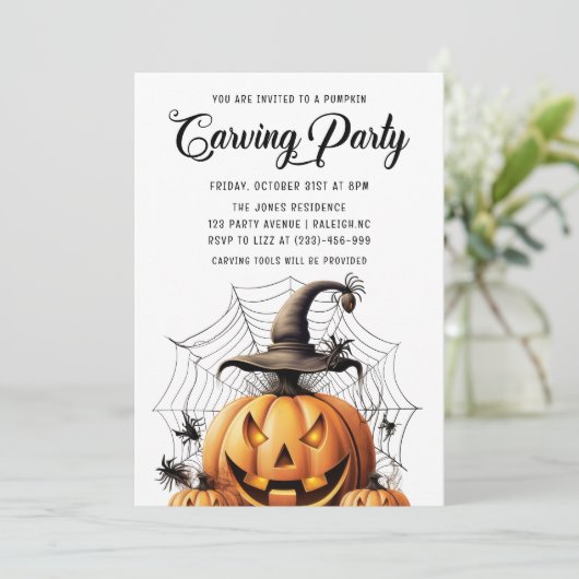 Moderne pompoen Carving Adult Halloween Party Kaart (Staand voorkant)