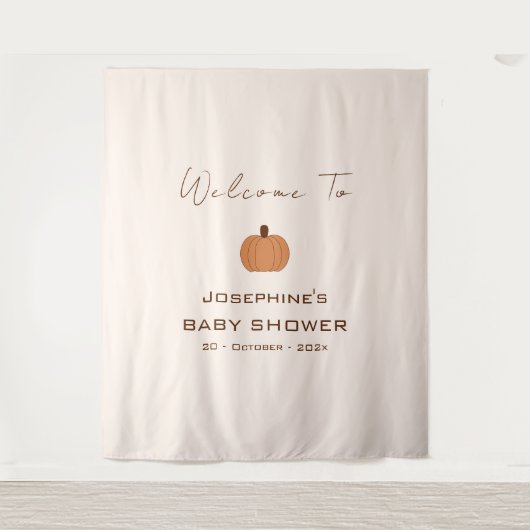 Moderne pompoen geslachtsneutrale babyshower achte wandkleed (Voorkant)