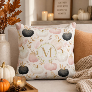 Moderne Pompoen Monogram – Gepersonaliseerde Initi Kussen