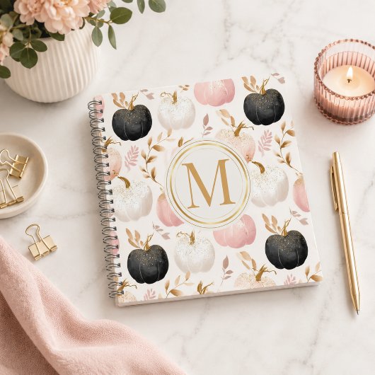 Moderne Pompoen Monogram – Gepersonaliseerde Initi Notitieboek