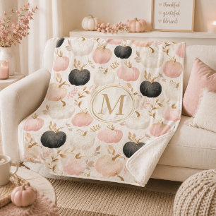 Moderne Pompoen Monogram – Persoonlijke Initiaal Sherpa Deken