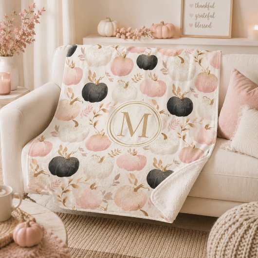 Moderne Pompoen Monogram – Persoonlijke Initiaal Sherpa Deken