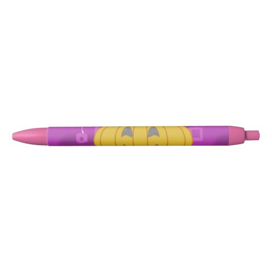 Moderne Pompoen op Paarse Geometrische Vorm Blauwe Inkt Pen (Voorkant)