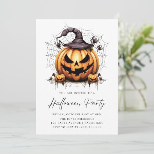 Moderne Pompoen Spinnen Volwassen Halloween Party Kaart (Staand voorkant)