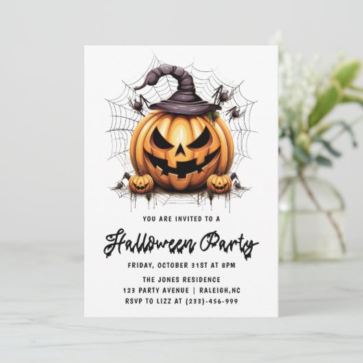 Moderne Pompoen Spinnen Volwassen Halloween Party Kaart (Staand voorkant)