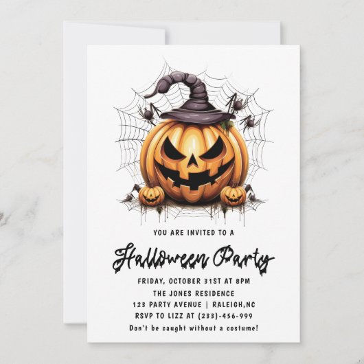 Moderne Pompoen Spinnen Volwassen Halloween Party Kaart (Voorkant)