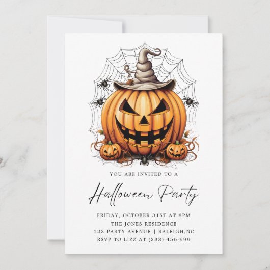 Moderne Pompoen Spinnen Volwassen Halloween Party Kaart (Voorkant)