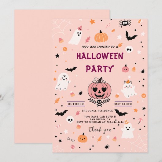 Moderne Pompoen Spinnen Volwassen Halloween Party Kaart (Voorkant / Achterkant)