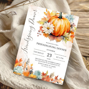 Moderne Pompoen Waterverf Friendsgiving Dinner Kaart